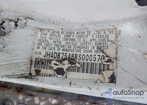 1994 Acura Integra Rs from USA, damaged, VIN JH4DB7546RS000570